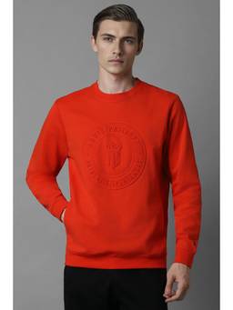Louis Philippe - Men Orange Solid/Plain Cotton Blend Sweatshirt