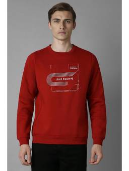 Louis Philippe - Men Red Printed Cotton Blend Sweatshirt