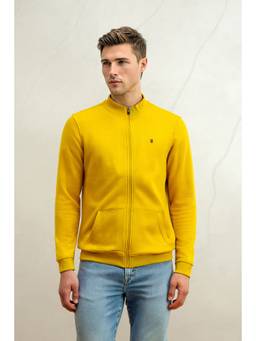 Louis Philippe - Men Yellow Solid/Plain Cotton Blend Jacket