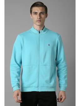 Louis Philippe - Men Aqua Solid/Plain Cotton Blend Jacket