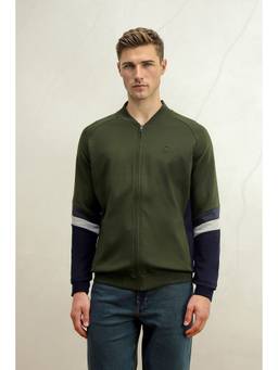 Louis Philippe - Men Olive Solid/Plain Cotton Blend Jacket