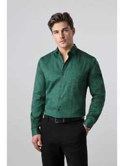 Peter England - Men Green Printed Cotton Shirt