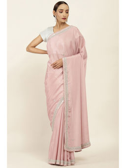 Soch - Purple Chiffon Embellished Saree with Unstitched