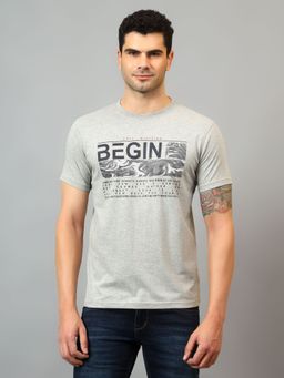 Cantabil - Men Grey Printed Crew Neck Half Sleeve T-Shirt