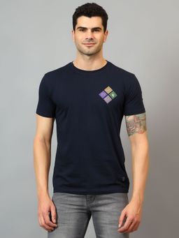 Cantabil - Men Navy Blue Solid Crew Neck Half Sleeve T-Shirt