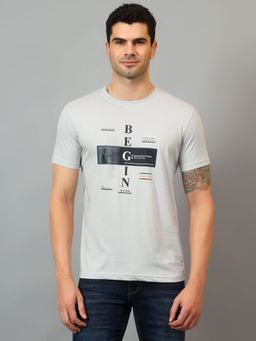 Cantabil - Men Grey Printed Crew Neck Half Sleeve T-Shirt