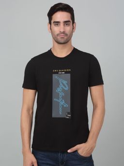 Cantabil - Men Black Graphic Crew Neck Half Sleeve T-Shirt