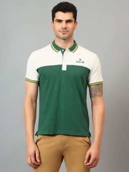 Cantabil - Men Green Color Block Polo Neck Half Sleeve T-Shirt