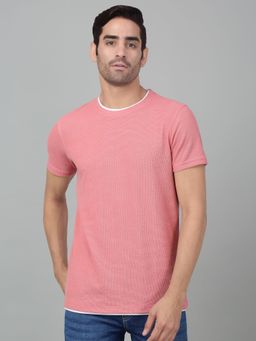 Cantabil - Men Pink Solid Crew Neck Half Sleeve T-Shirt