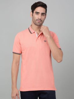 Cantabil - Men Peach Solid Polo Neck Half Sleeve T-Shirt