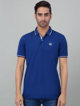 Cantabil - Men Royal Blue Solid Polo Neck Half Sleeve T-Shirt