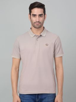 Cantabil - Men Beige Solid Half Sleeve Polo T-shirt