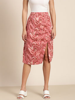 Marie Claire - Women Casual Peach Printed Knee Length Skirt