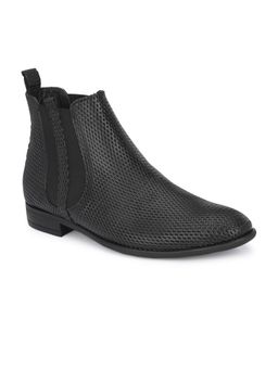 Hitz - Men's Black Leather Slip-On Ankle Boot Shoes