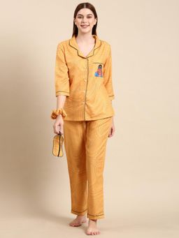 Bannos Swagger - Woman Mustard Abstract Back Printed Shirt and Pyjama