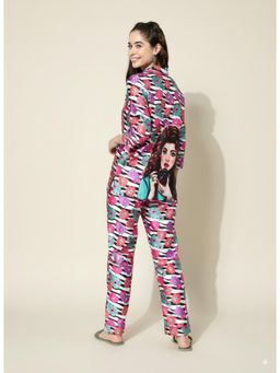 Bannos Swagger - Woman Multi-Color Back Printed Print Clash Shirt and Pyjama