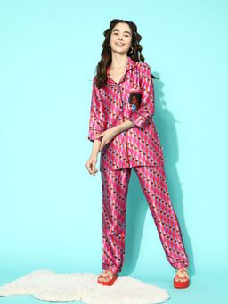 Bannos Swagger - Woman Pink Back Printed Retro Shirt and Pyjama