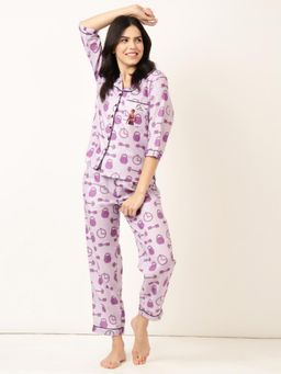 Bannos Swagger - Woman Violet Gym Ka Swag Back Printed Shirt and Pyjama