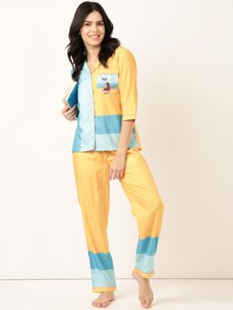 Bannos Swagger - Woman Yellow Beach Vibes Back Printed Shirt and Pyjama