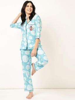 Bannos Swagger - Woman Sky Blue Gen-Z Swaz Back Printed Shirt and Pyjama