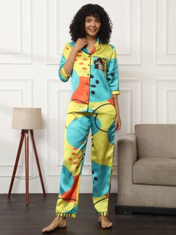 Bannos Swagger - Woman Neon Yellow Back Printed Pyjama and Shirt