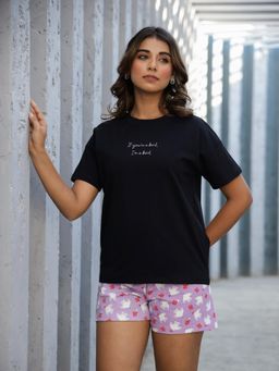 Clt.s - Black Cotton Short Sleeves Typography T-Shirt and Short