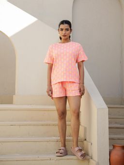 Clt.s - Orange Cotton Short Sleeves Tropical T-Shirt and Short