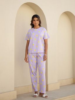 Clt.s - Purple Cotton Short Sleeves Tropical T-Shirt and Pyjama