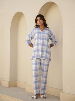 Clt.s - Blue Rayon Full Sleeves Checked Shirt and Pyjama
