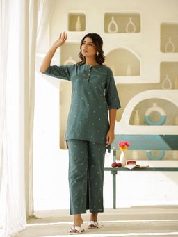 Clt.s - Green Cotton Floral Kurta and Palazzo