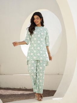 Clt.s - Green Cotton Floral Kurta and Palazzo