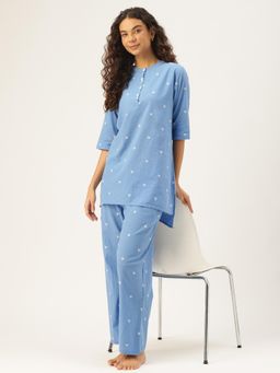 Clt.s - Blue Cotton Graphic Kurta and Palazzo