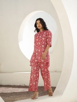 Clt.s - Maroon Cotton Floral Kurta and Palazzo