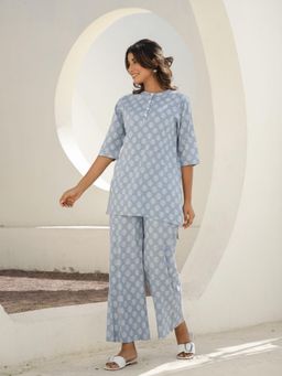 Clt.s - Blue Cotton Floral Kurta and Palazzo
