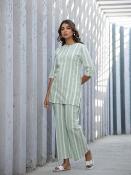 Clt.s - Green Cotton Striped Kurta and Palazzo