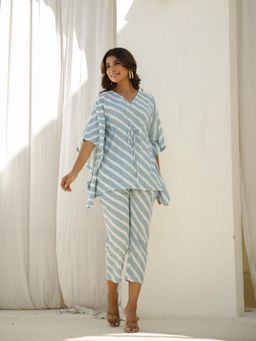 Clt.s - Blue Cotton Striped Kaftan and Pant