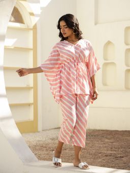 Clt.s - Pink Cotton Striped Kaftan and Pant