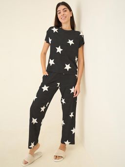 Sweet Dreams - Women Printed Pyjama and Shirt - Black