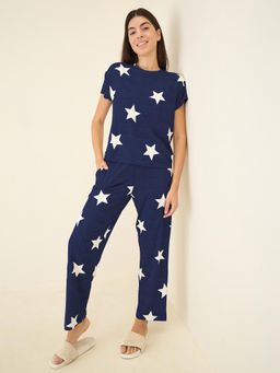 Sweet Dreams - Women Printed Pyjama and Shirt - Blue