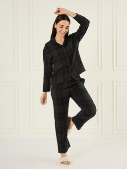Sweet Dreams - Womens Checkered Printed Pyjama and Shirt - Black