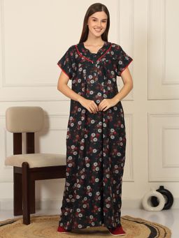 Sweet Dreams - Womens Floral Printed Full Length Night Dress - Green