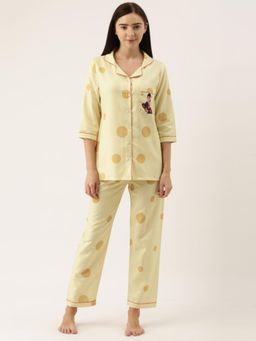 Bannos Swagger - Women Light Yellow Printed Shirt and Pyjama