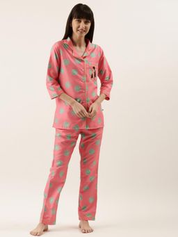 Bannos Swagger - Women Pink Printed Shirt and Pyjama