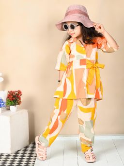 Superminis - Mustard Cotton Abstract Print Top with Bottom for Girls