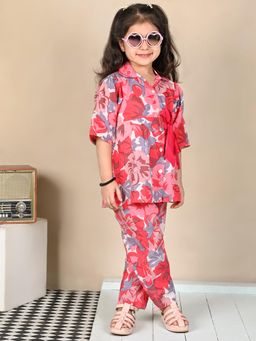 Superminis - Pink Cotton Abstract Print Top with Bottom for Girls