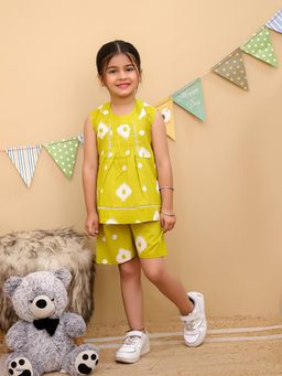 Superminis - Green Cotton Floral Printed Co-Ord Set for Girls