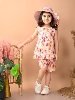Superminis - Multi Color Cotton Floral Printed Co-Ord Set for Girls