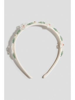 H&M - Girls White Bead-embellished Alice band