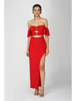 The Clothing Factory - Emily In Paris Front Cutout Slim Maxi Dress- Red