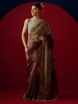 Saundh - Sumi Brown Saree with Unstitched Blouse